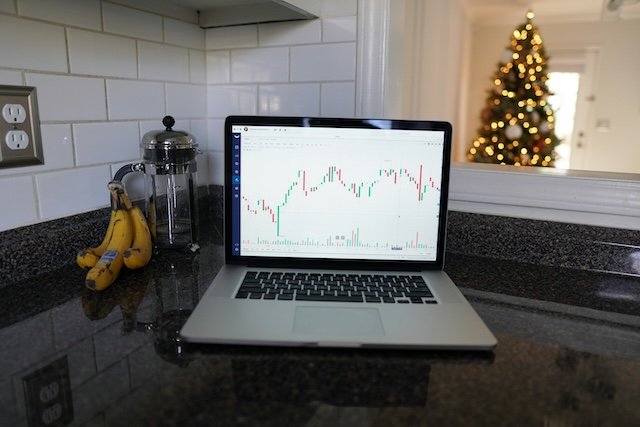 Laptop showing stock market data